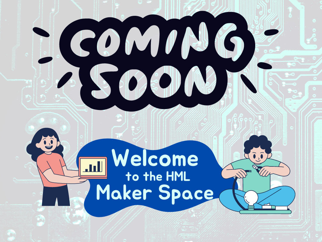 Coming soon makerspace. illustration of people making stuff