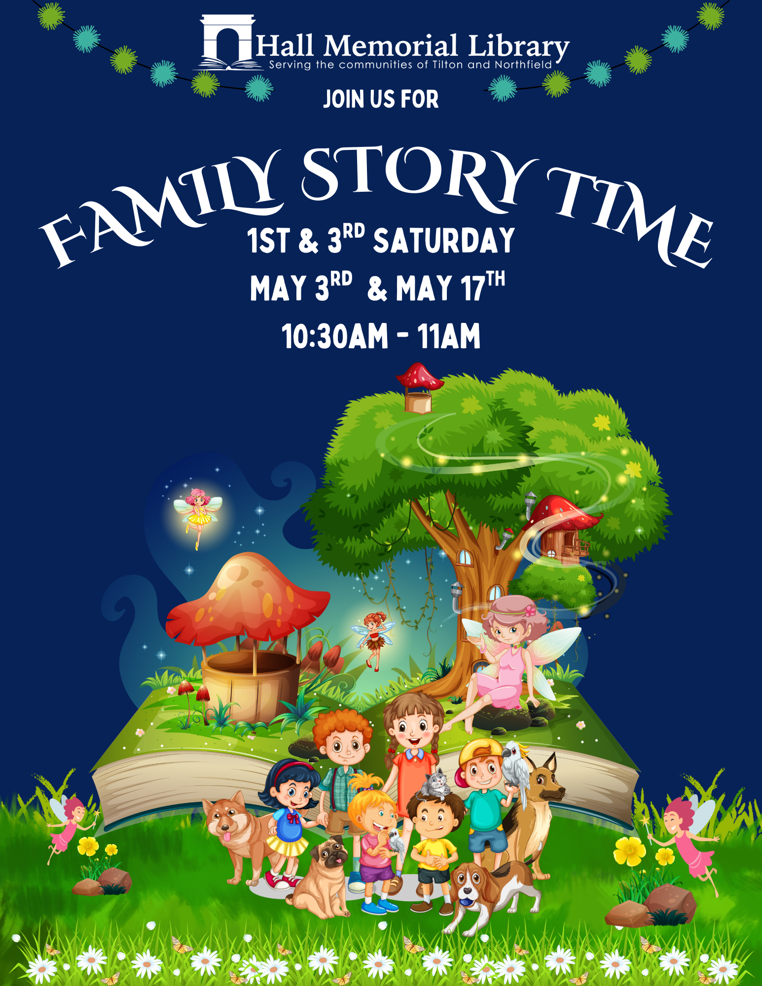 Join us for Family Storytime, May 3rd + May 17th, 10:30-11 am