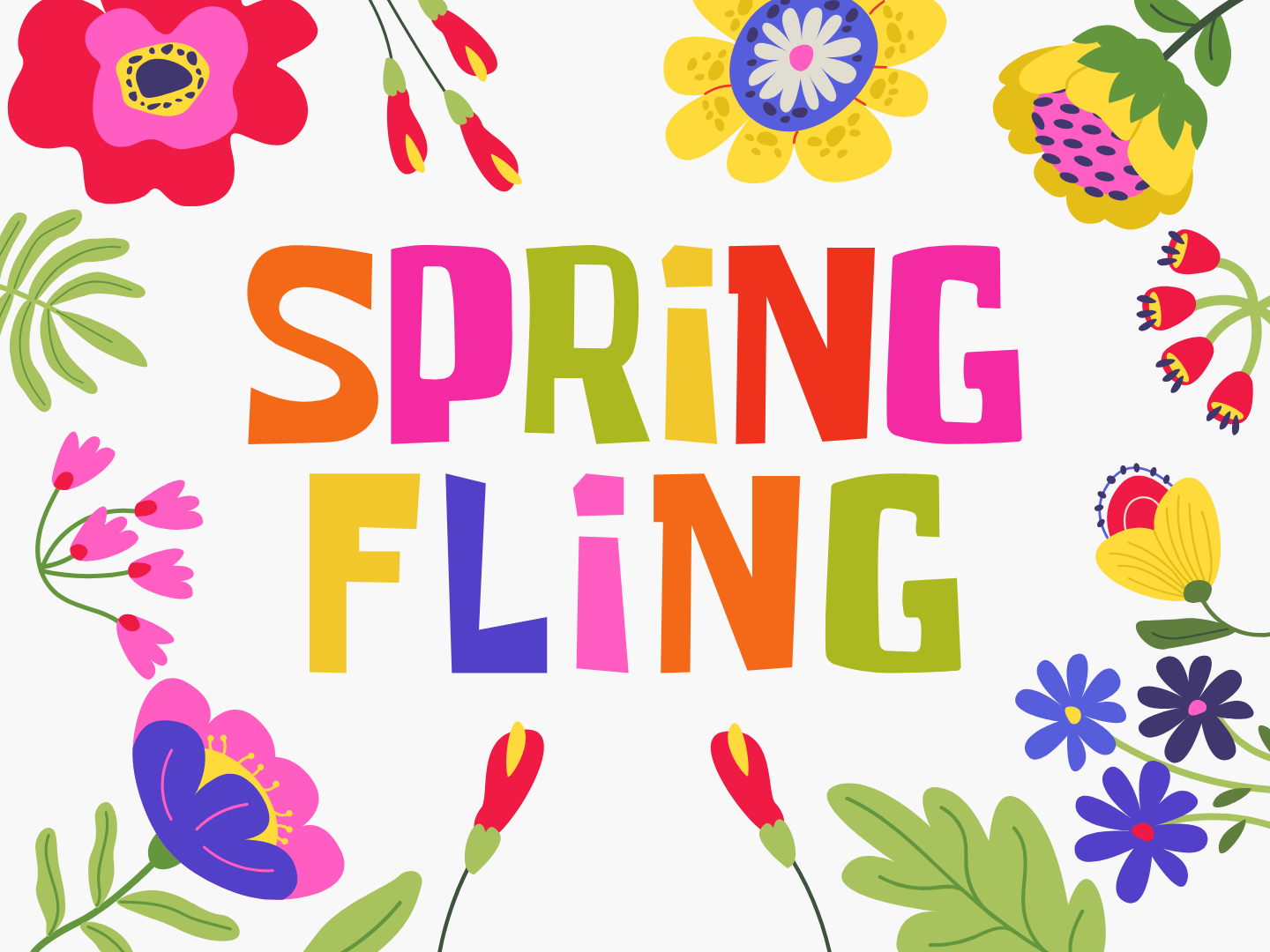 Spring Fling text with flower clip art surrounding