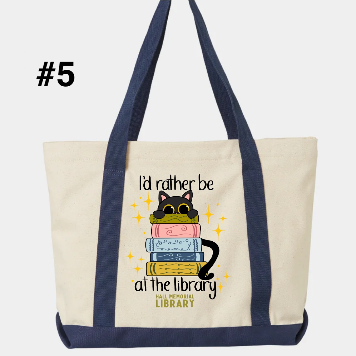 HML tote bag cat with books