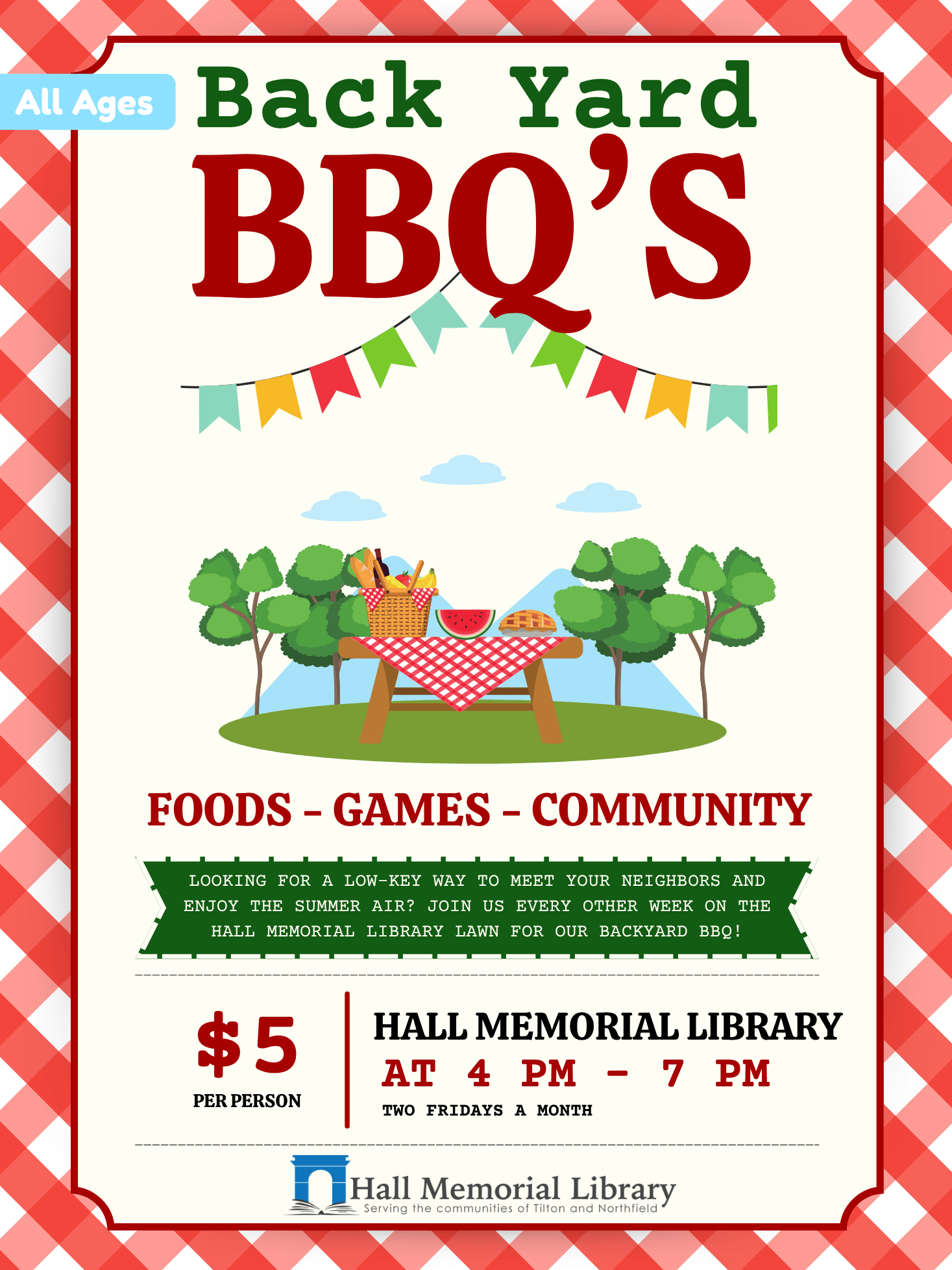 Backyard BBQ at the Library: $5 per person