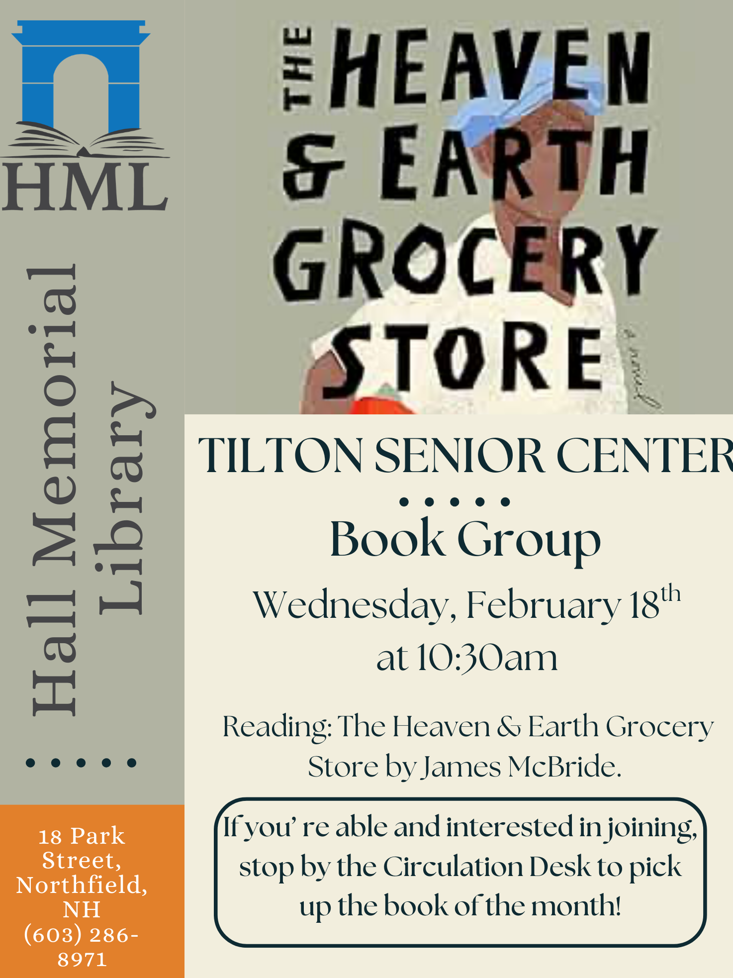 TSC Book Group (Wed 2/18 at 10:30am) Reading The Heaven and Earth Grocery Store by James McBride.