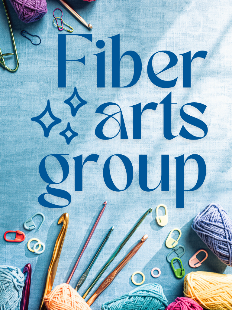 various images of fiber arts supplies. text reads "fiber arts group"