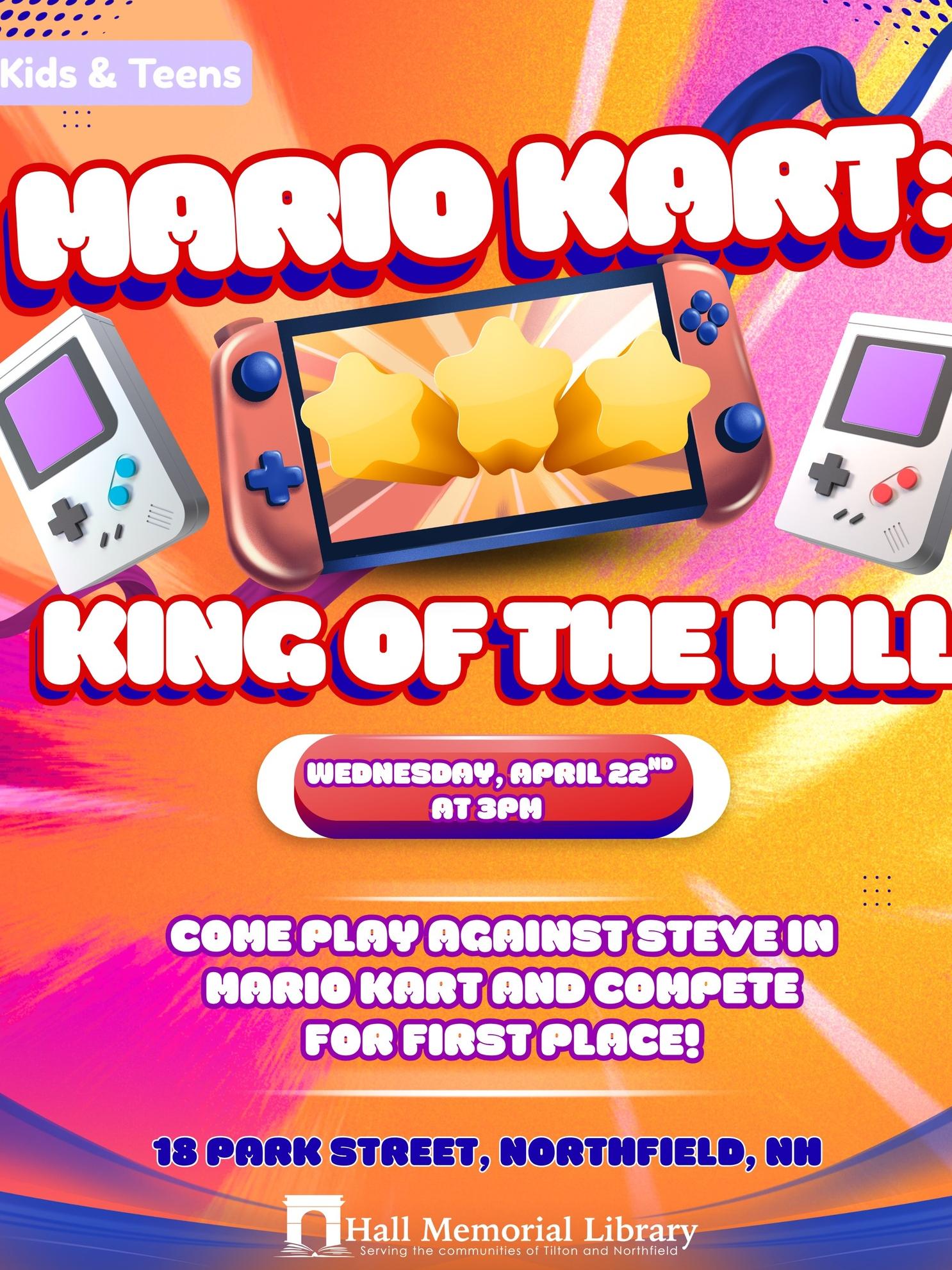 Play Mario Kart against Steve on 04/22/26