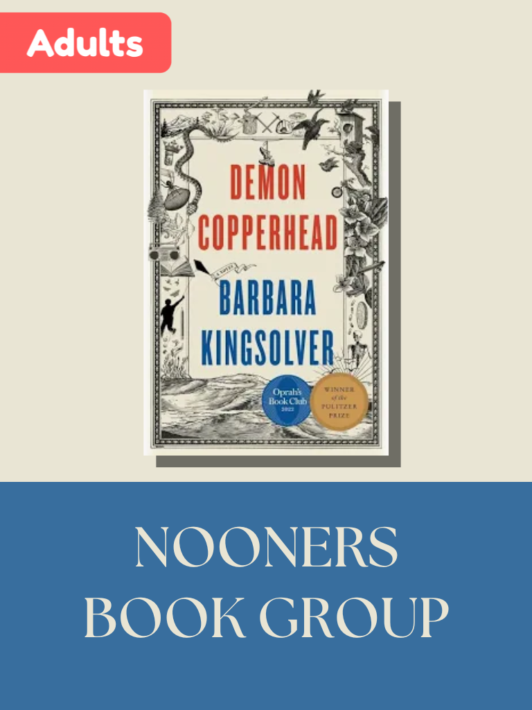 Nooners book group with book cover of demon copperhead