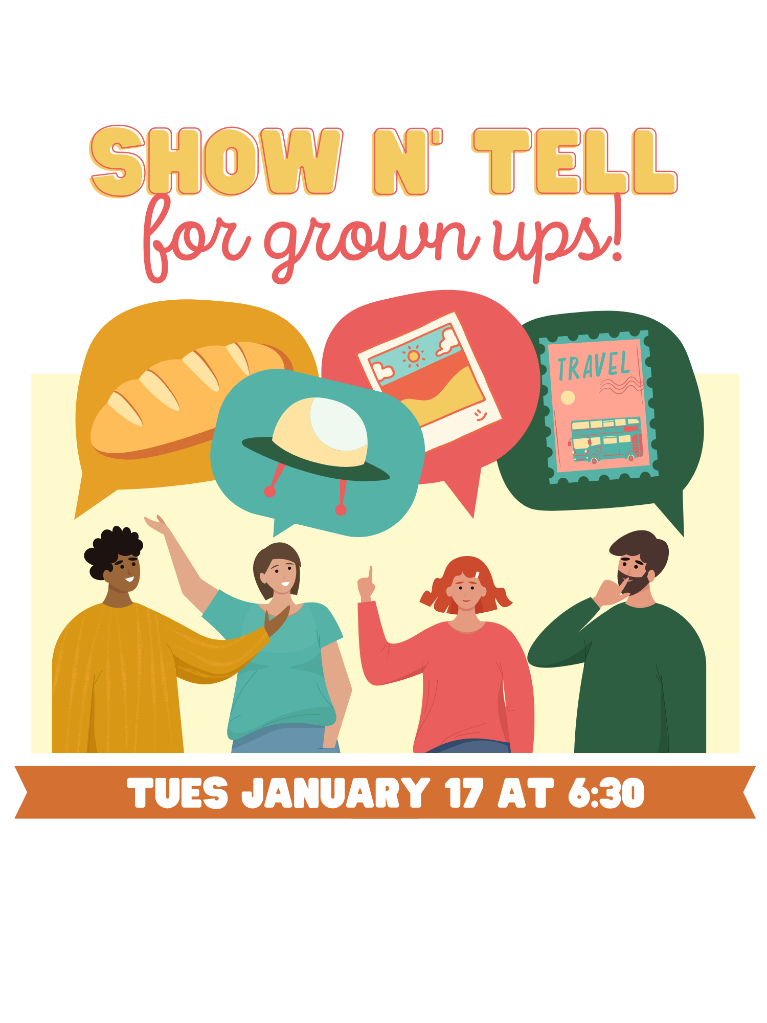 cartoon people sharing different things and ideas