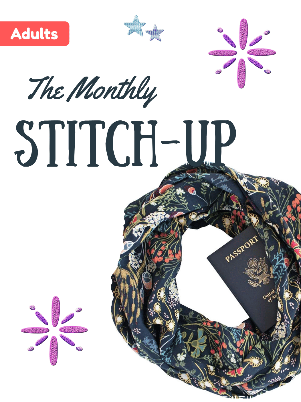The Monthly Stitch-Up! We are sewing a gorgeous, cozy Infinity Scarf with a hidden zipper pocket.