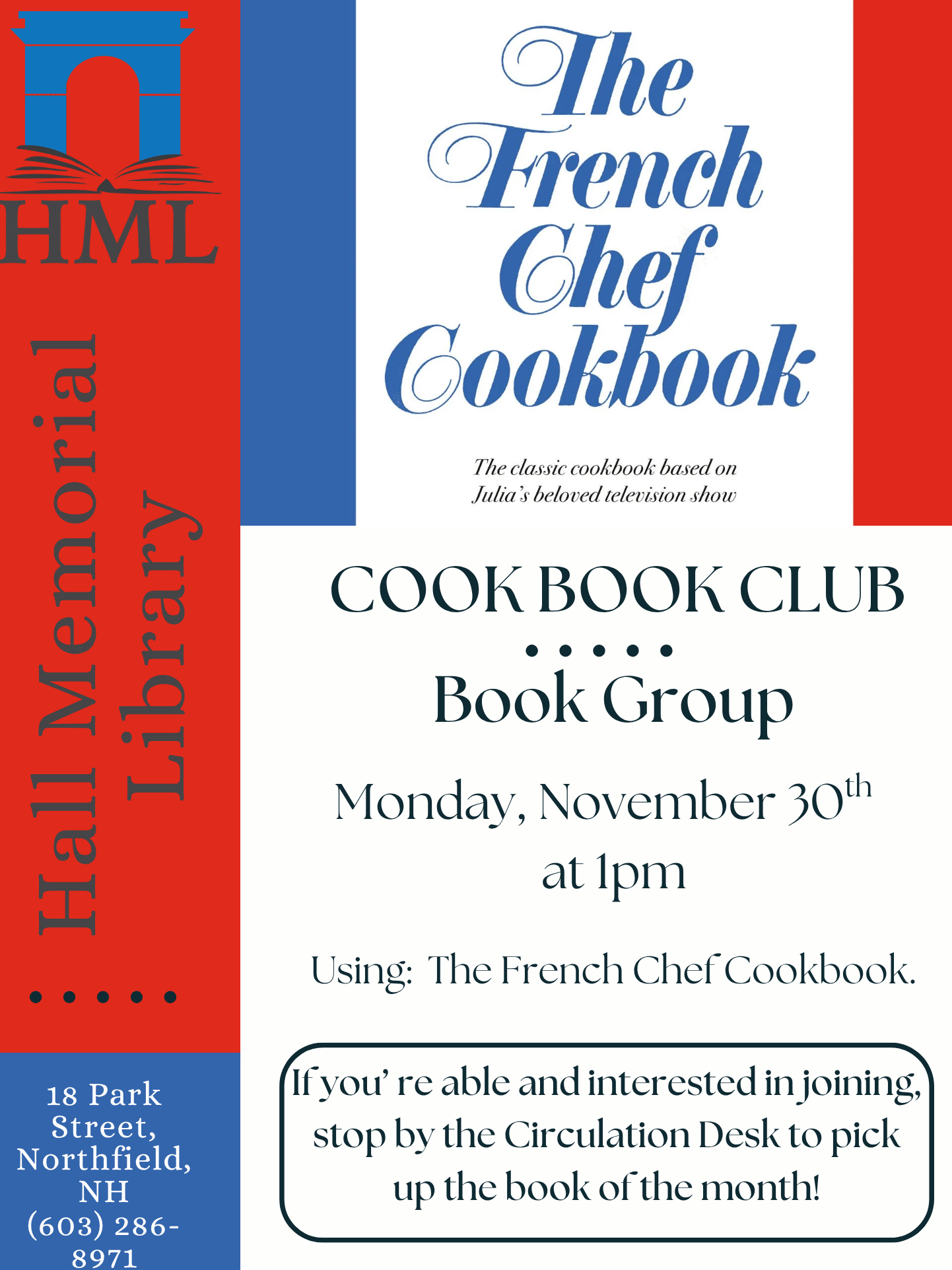 Cookbook club meets on November 30th @ 1pm