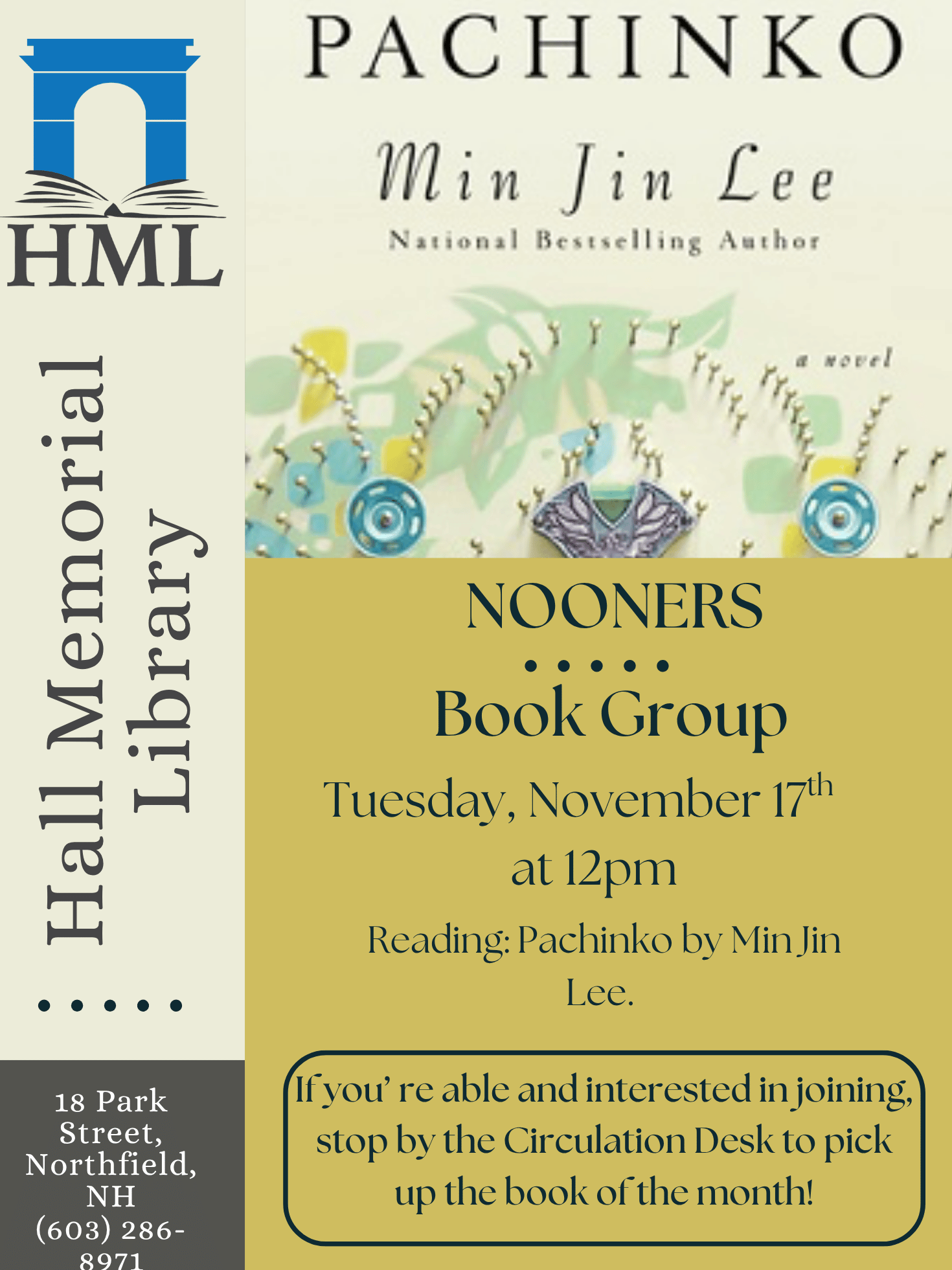 Nooners book club will be discussing Pachinko