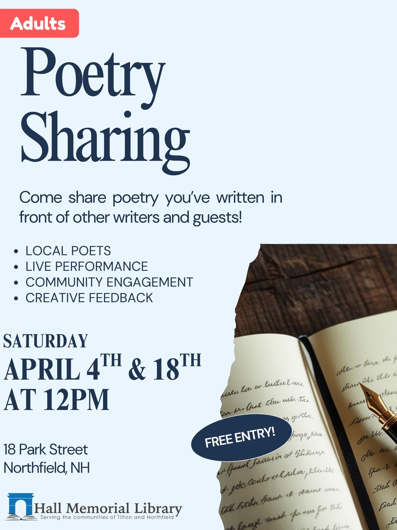 Do you write poetry? Come share it at the library! 