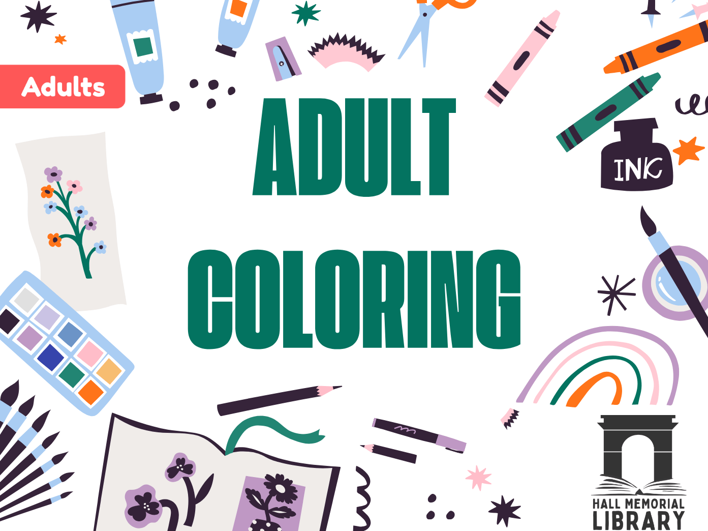 Adult coloring Tuesdays at 10:30 am