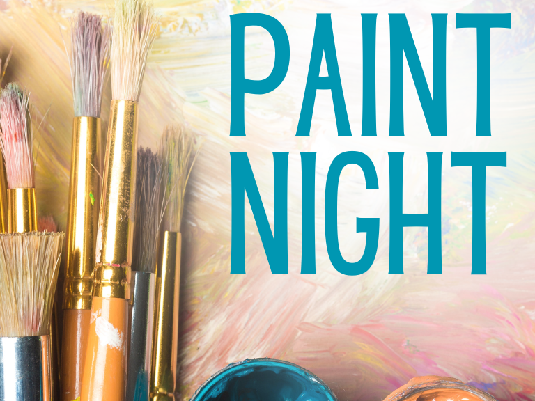 paintbrushes and pots, text reads "paint night"