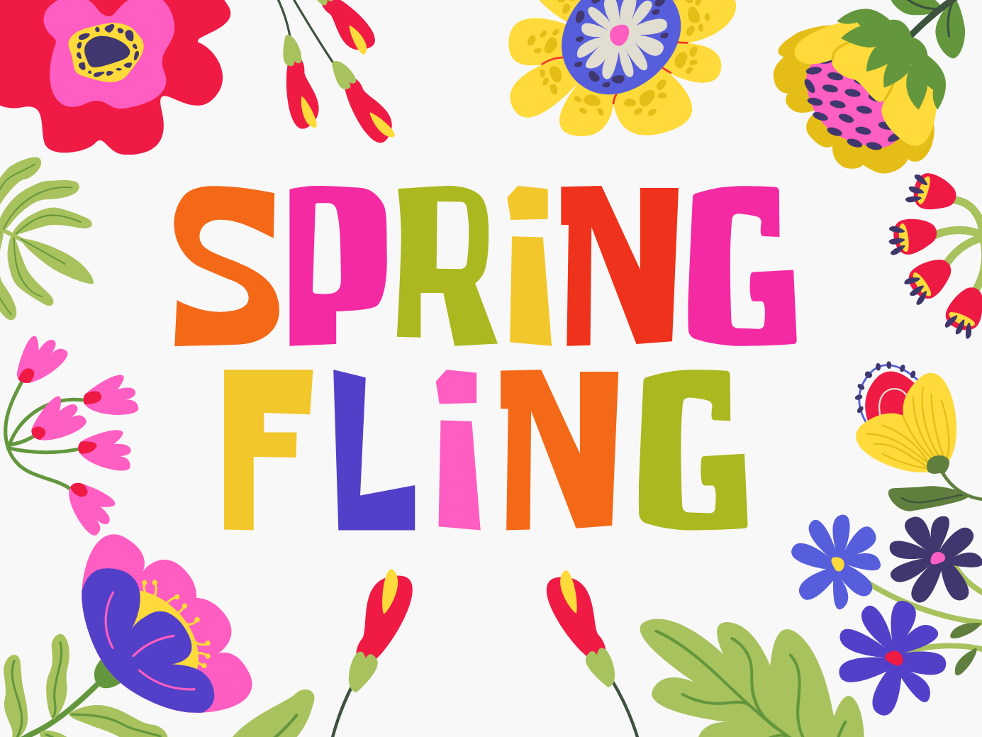 Spring Fling text with flower clip art surrounding
